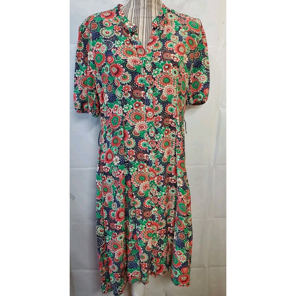 Untuckit Alix Women's Size 12 Floral MIDI Dress Preppy Feminine Rayon Retro